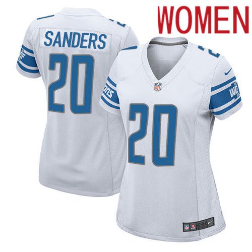 Women Detroit Lions #20 Barry Sanders Nike White Game Player NFL Jersey